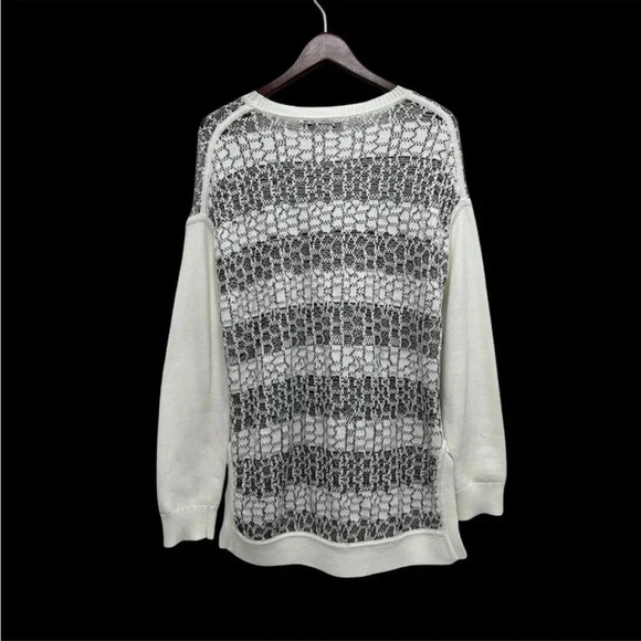 DEREK LAM 10 CROSBY Sweater Long Sleeve Gray White Striped Honeycomb Size S - Picture 3 of 11